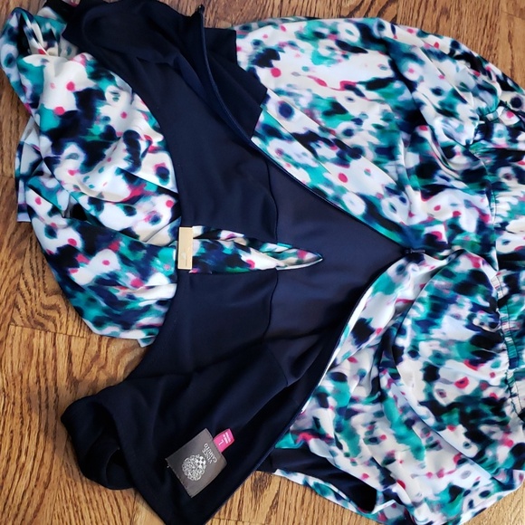 (L) Vince Camuto Art Deco Keyhole Cut Out Colorful Wide Leg Loose Abstract - Picture 3 of 8